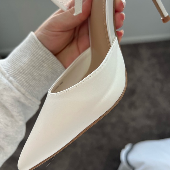 Steve Madden - Valenteen White Satin Mesh Bow Pointed-Toe Ankle Strap Pumps - Picture 6 of 11